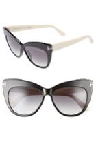 Women's Tom Ford Nika 56mm Gradient Cat Eye Sunglasses - Shiny Black/ Gradient Smoke