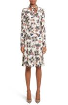 Women's Valentino Pop Floral Print Sable Crepe Tie Neck Dress - White