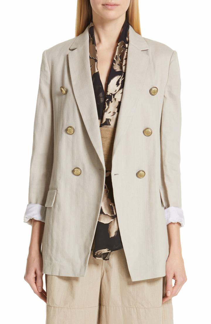 Women's Brunello Cucinelli Chevron Weave Cotton & Linen Jacket Us / 38 It - Beige