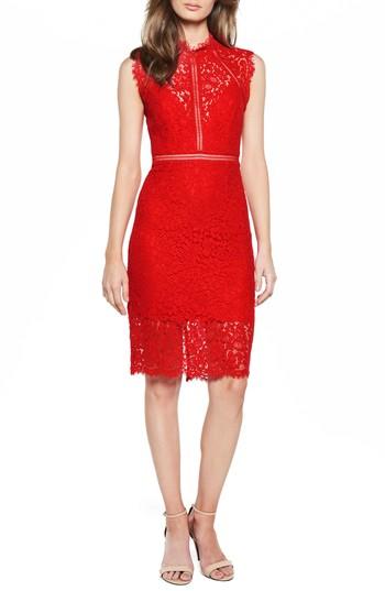 Women's Bardot Lace Sheath Dress - Red