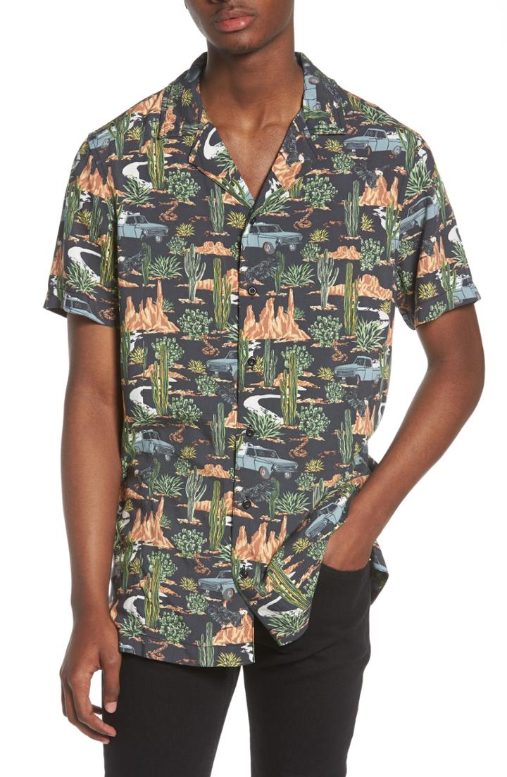 Men's The Rail Print Camp Shirt, Size - Grey