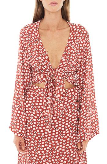 Women's Faithfull The Brand Teguise Floral Tie Front Crop Top - Red