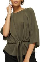 Women's Topshop Slouchy Knot Front Blouse Us (fits Like 0) - Green