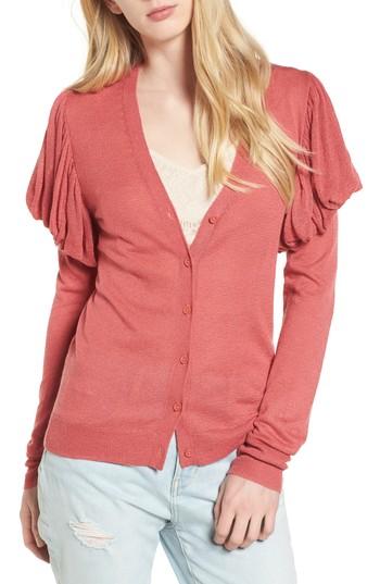 Women's Hinge Puff Sleeve Cardigan - Red