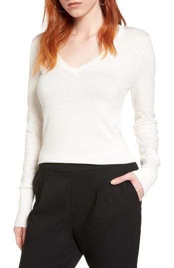 Women's Halogen Cotton Blend V-neck Sweater - Ivory