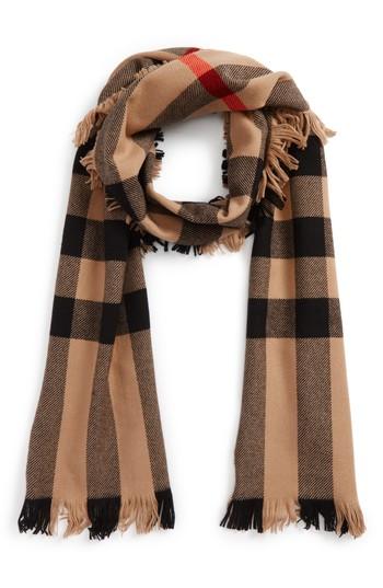 Women's Burberry Half Mega Fashion Wool Fringe Scarf, Size - Brown