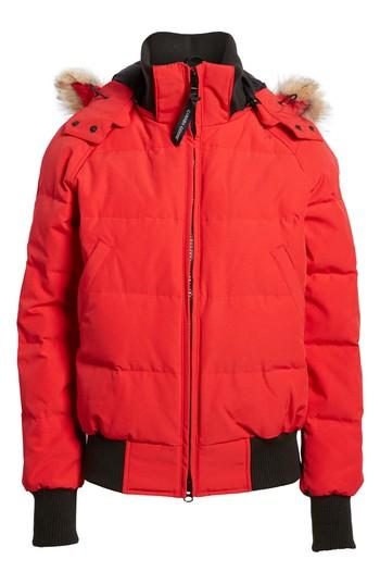 Women's Canada Goose 'savona' Bomber Jacket With Genuine Coyote Fur Trim (6-8) - Red