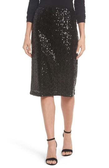 Petite Women's Halogen Sequin Pencil Skirt, Size P - Black