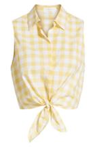 Women's Gingham Tie Hem Top, Size - Yellow