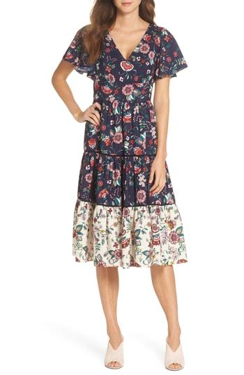 Women's Eliza J Flutter Sleeve Tiered Fit & Flare Dress - Blue