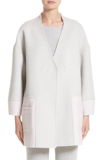 Women's St. John Collection Reversible Wool Blend Cocoon Coat - Grey