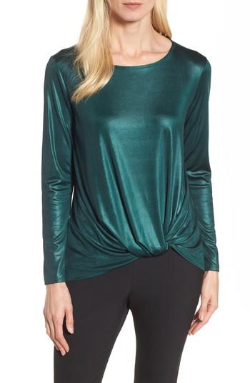 Women's Halogen Twist Front Metallic Tee, Size - Green