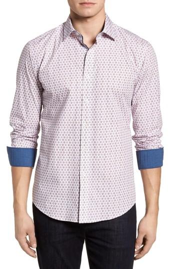 Men's Bugatchi Slim Fit Circle Print Sport Shirt - Red