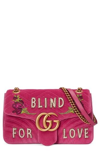 Gucci Gg Marmont 2.0 Imitation Pearl Embellished Velvet Crossbody Bag - Pink