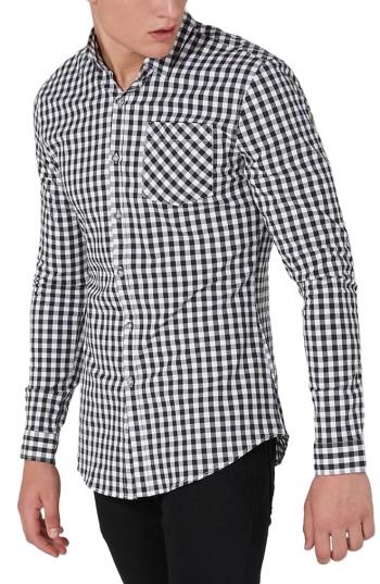 Men's Topman Muscle Fit Gingham Sport Shirt - Black