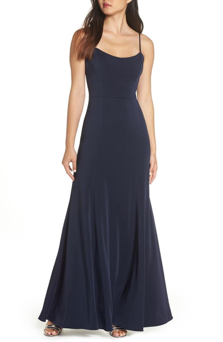 Women's Jenny Yoo Aniston Luxe Crepe Trumpet Gown - Blue