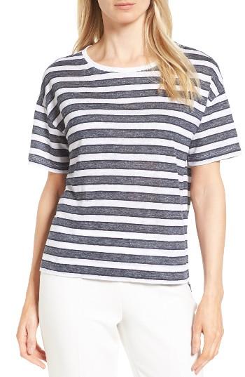 Women's Nordstrom Collection Crewneck Stripe Linen Tee