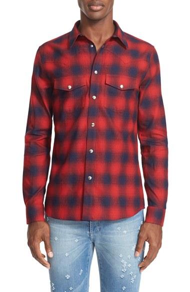 Men's Givenchy Extra Trim Fit Plaid Flannel Western Shirt
