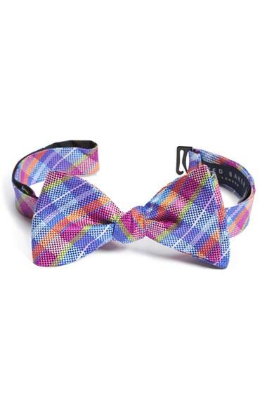 Men's Ted Baker London Plaid Silk Bow Tie, Size - Blue