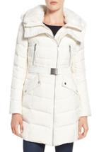 Women's French Connection Down Coat With Faux Fur Trim - White