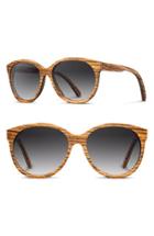 Women's Shwood 'madison' 54mm Polarized Round Wood Sunglasses - Zebra Wood/ Grey Polar