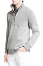 Men's Moncler Maglione Mixed Media Half Zip Sweater - Grey