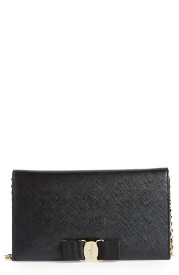 Women's Salavatore Ferragamo Vara Leather Wallet On A Chain - Black