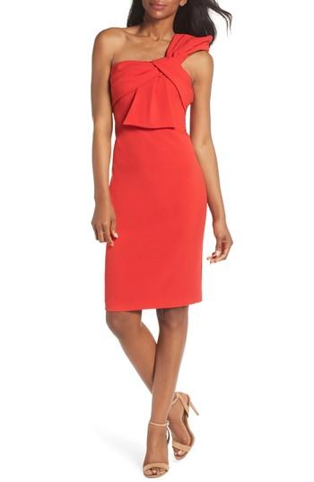 Women's Eliza J One-shoulder Twist Front Sheath Dress - Red