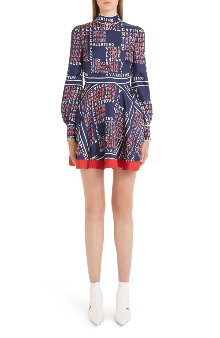 Women's Valentino Puzzle Print Silk Twill Dress - Blue