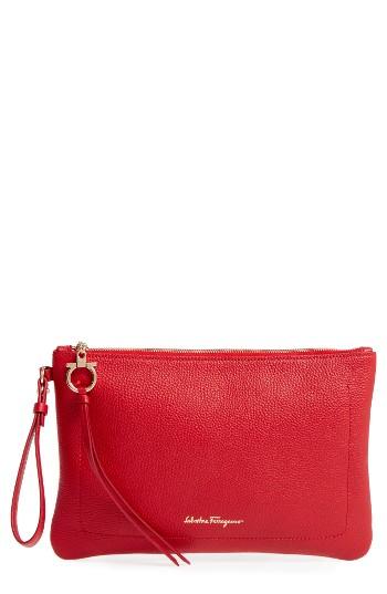 Salvatore Ferragamo Amery Leather Wristlet Clutch - Red