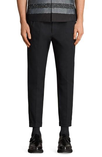 Men's Allsaints Tallis Pleated Cotton & Wool Trousers - Black