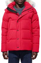 Men's Canada Goose Wyndham Slim Fit Genuine Coyote Fur Trim Down Jacket, Size - Red