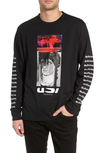 Men's Diesel Large-x Graphic Long Sleeve T-shirt, Size - Black