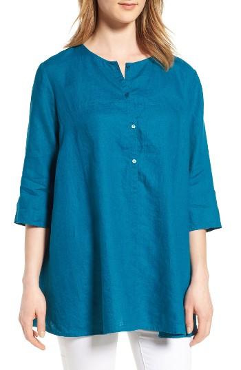 Women's Eileen Fisher A-line Organic Linen Tunic, Size - Blue/green