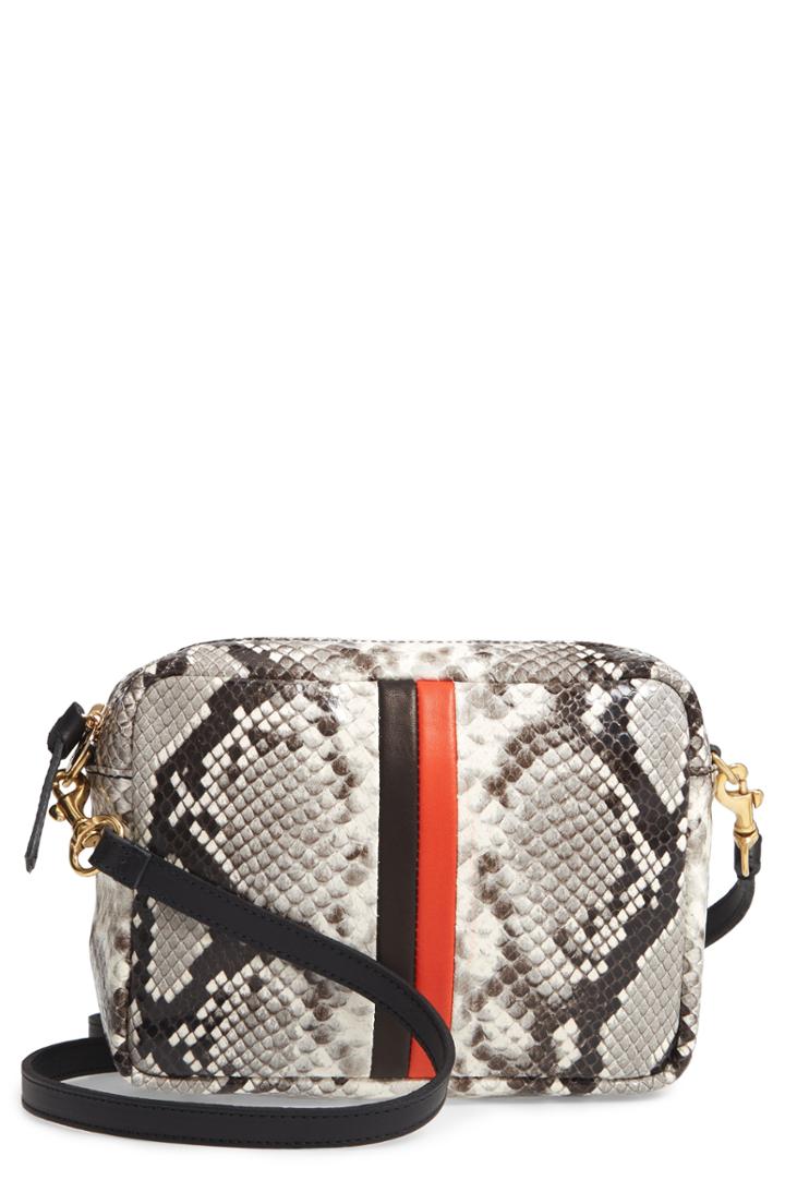 Clare V. Midi Sac Python Embossed Leather Crossbody Bag - White