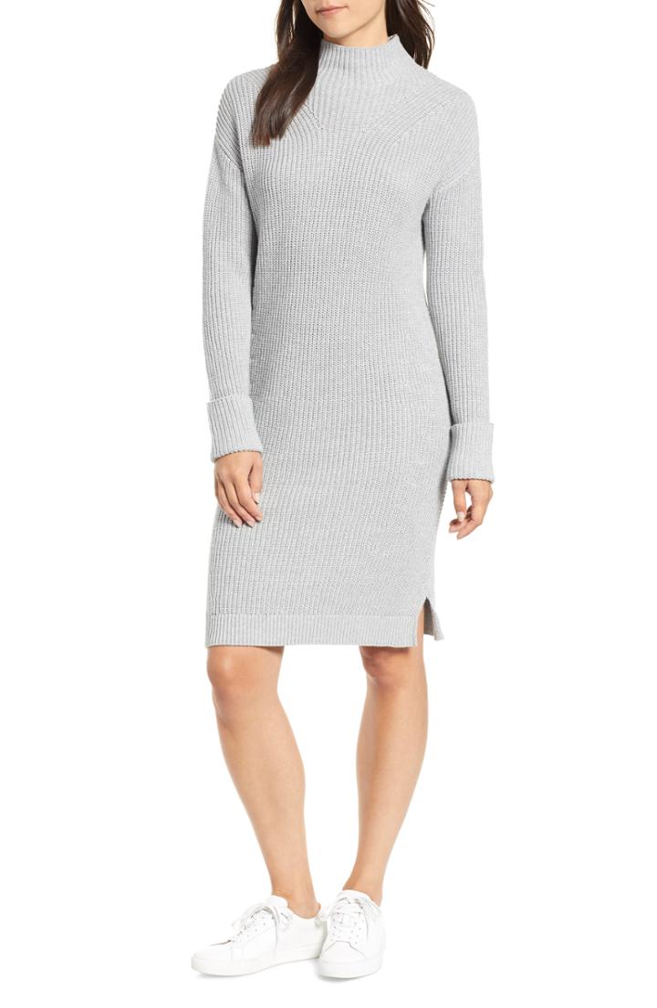 Women's Caslon Ribbed Sweater Dress, Size - Grey