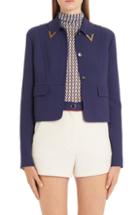 Women's Valentino V-detail Collar Double Crepe Crop Jacket - Blue