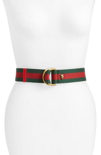 Women's Gucci Web Slider Belt - Hibicus Red