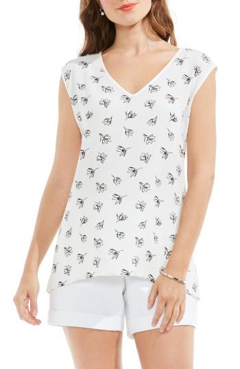Women's Vince Camuto Fluent Flowers Print Front Mixed Media Top