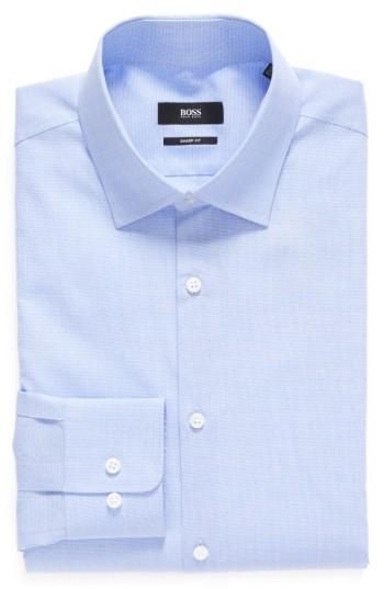 Men's Boss Sharp Fit Pattern Dress Shirt .5 - L - Blue