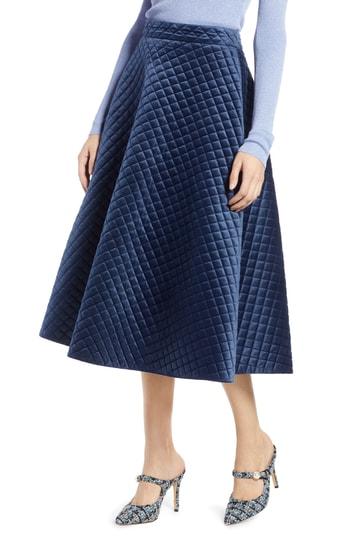 Women's Halogen X Atlantic-pacific Quilted Velour Circle Midi Skirt - Blue