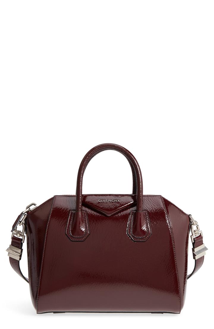 Givenchy Small Antigona Creased Patent Leather Satchel - Burgundy