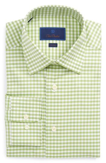 Men's David Donahue Trim Fit Gingham Dress Shirt .5 32/33 - Green