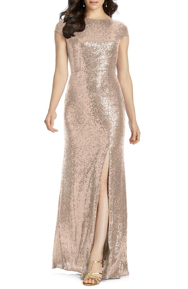 Women's Dessy Collection Elle Cap Sleeve Sequin Gown