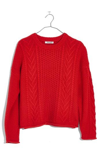 Women's Madewell Cable Knit Pullover Sweater, Size - Red