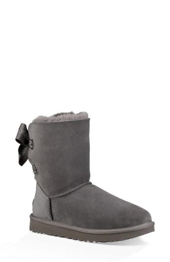 Women's Ugg Customizable Bailey Bow Genuine Shearling Bootie M - Grey