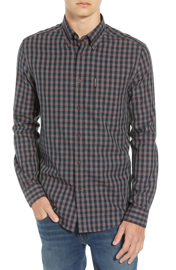 Men's Ben Sherman Slim Fit Gingham Sport Shirt, Size - Blue