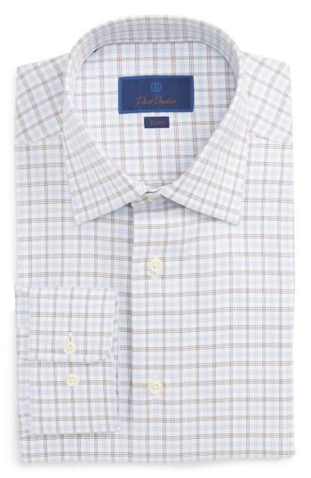 Men's David Donahue Trim Fit Check Dress Shirt .5 32/33 - Brown