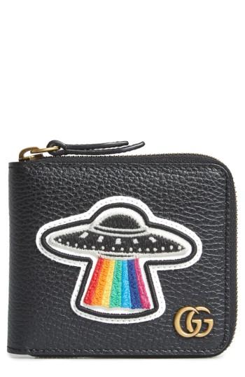 Men's Gucci Patchy Zip-around Leather Coin Wallet - Black