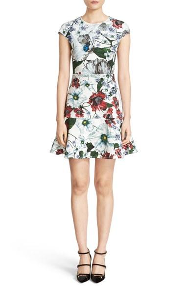 Women's Erdem Darlna Floral Print Neoprene Flutter Hem Dress